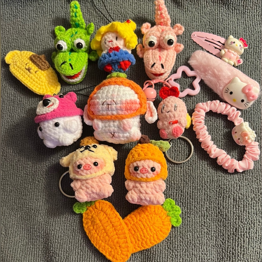 Crochet Amigurumi Keychains Phone Charms Hair Accessories Coquette Bundle